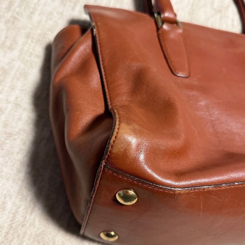 Coach Legacy Leather Tassel Tote Bag Cognac Brown Turnlock Satchel Purse - Picture 4 of 10